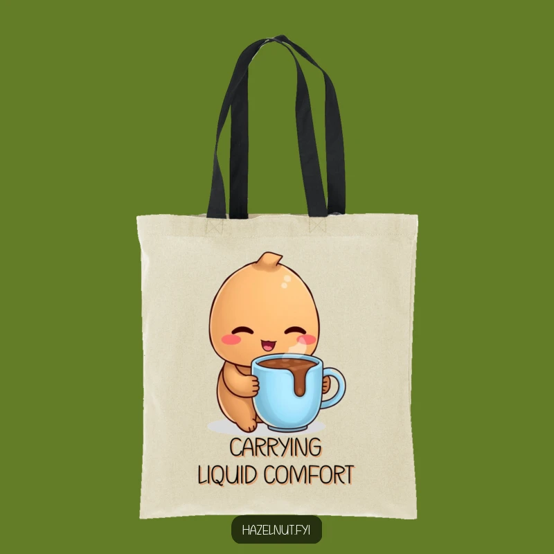 Funny Hot Chocolate Tote Bag: Winking Hazelnut, Cozy Style, Cute Carryall Gift