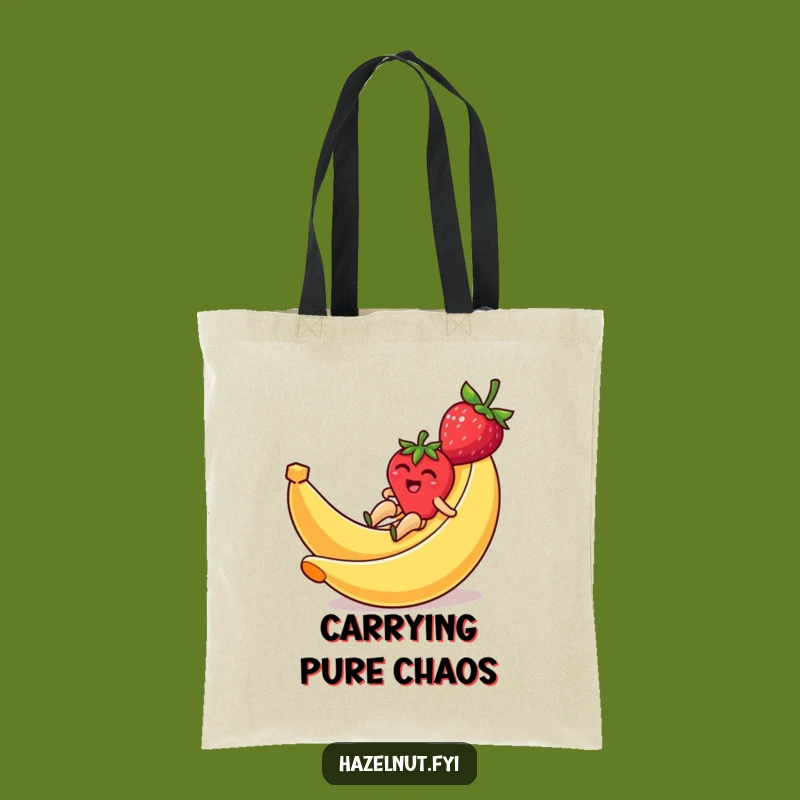 Funny Strawberry Banana Slide Tote Bag - Shopping Bag with Hilarious Fruit Art
