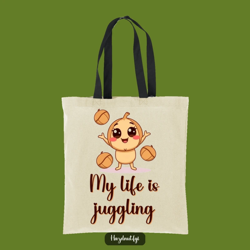 Funny Juggling Hazelnut Tote Bag - Playful Nutty Character Carry-All Gift